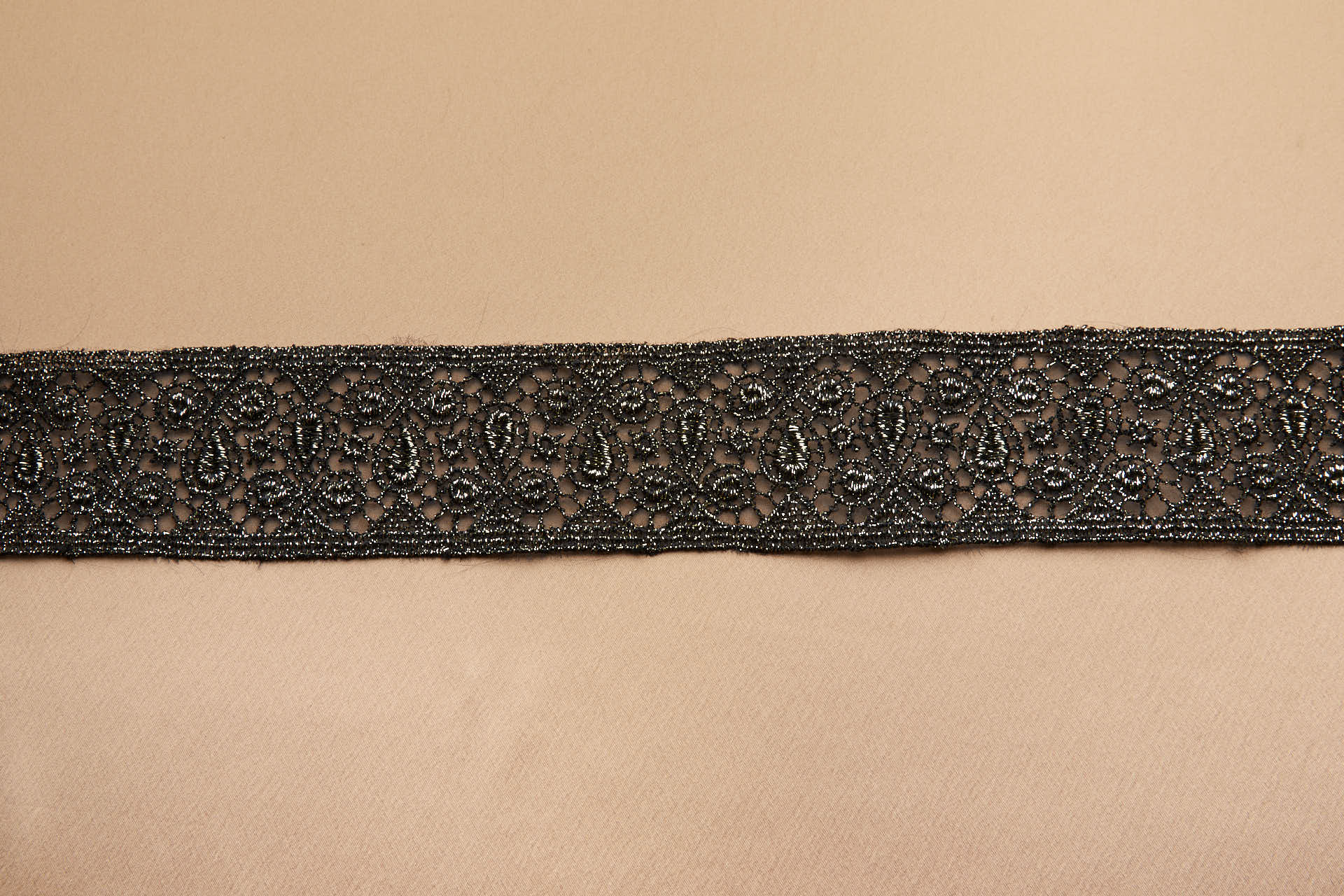 Embroidered Organza Ribbon - Black and Gold Lurex trim, image 3 of 4