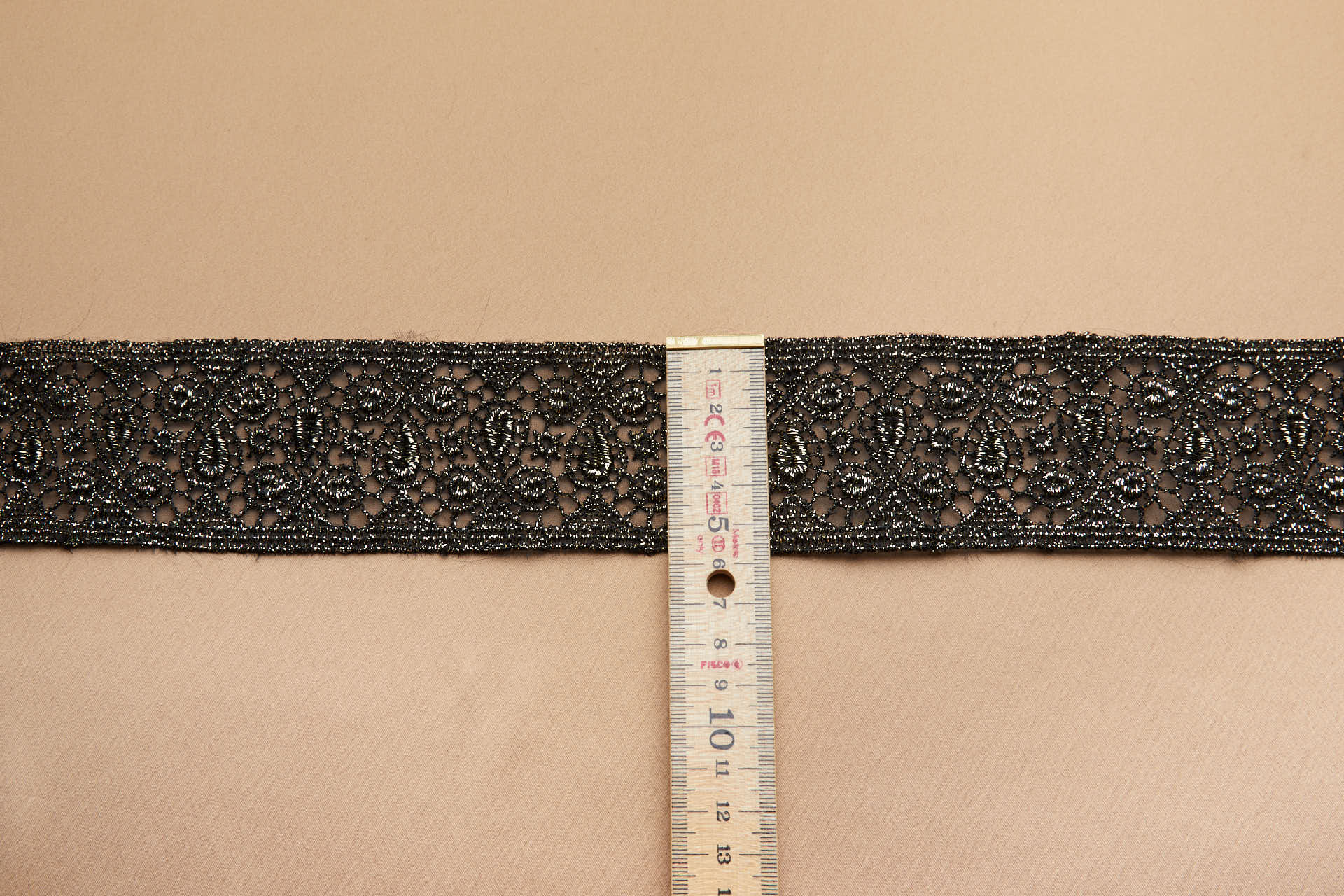 Embroidered Organza Ribbon - Black and Gold Lurex trim, image 4 of 4
