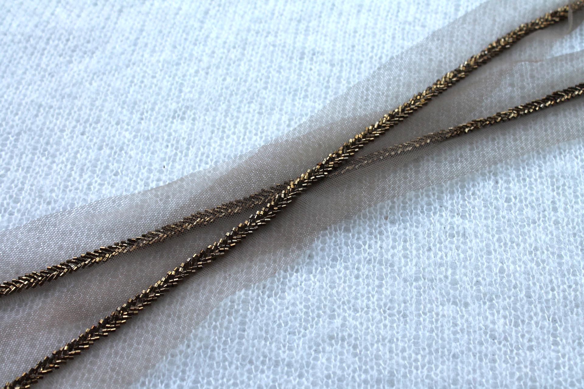 Beaded Micro Trim - Antique Gold - Herringbone, image 3 of 5