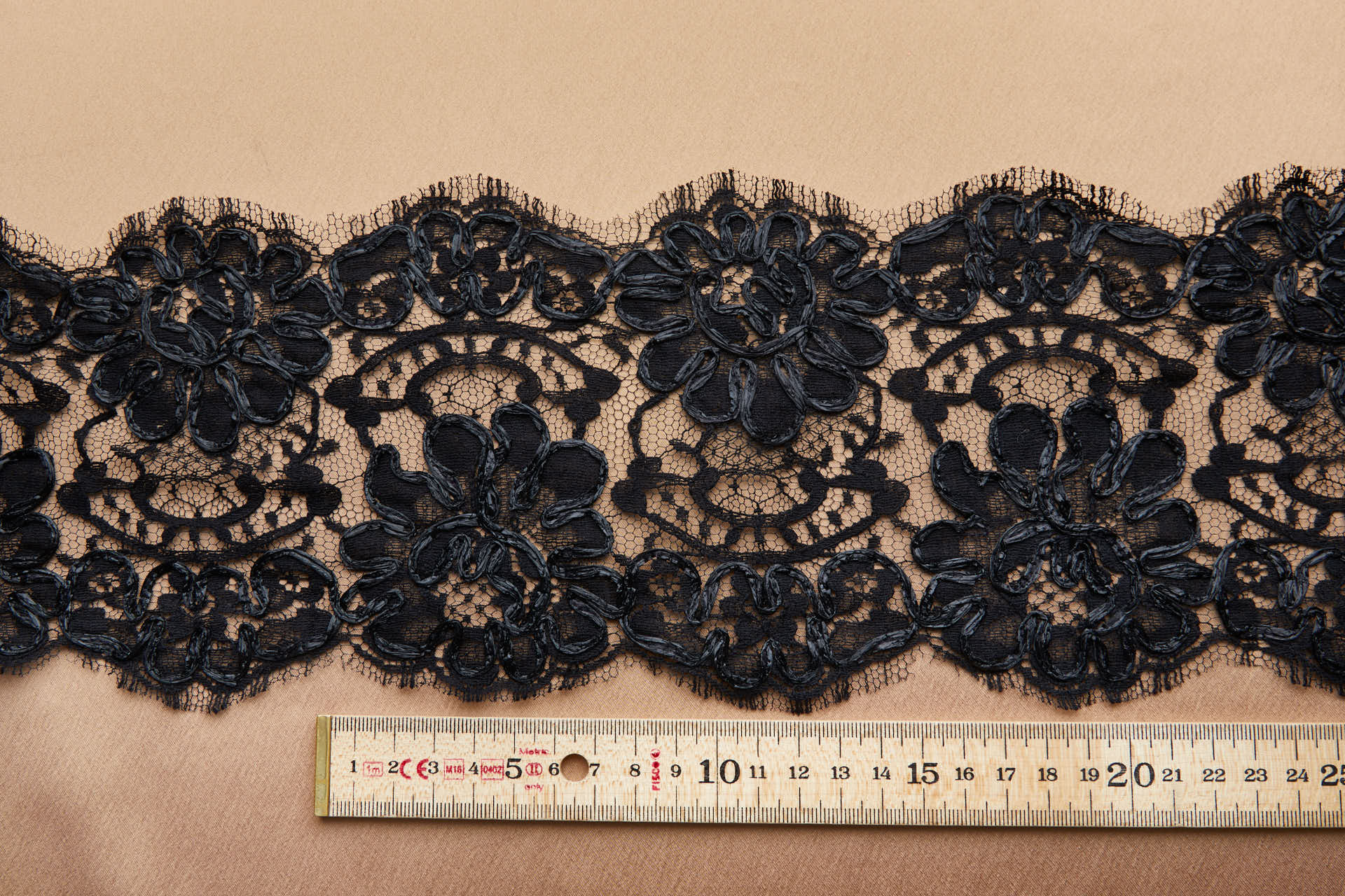 Floral Leavers Lace Trim Raffia Corded - Black, image 4 of 7