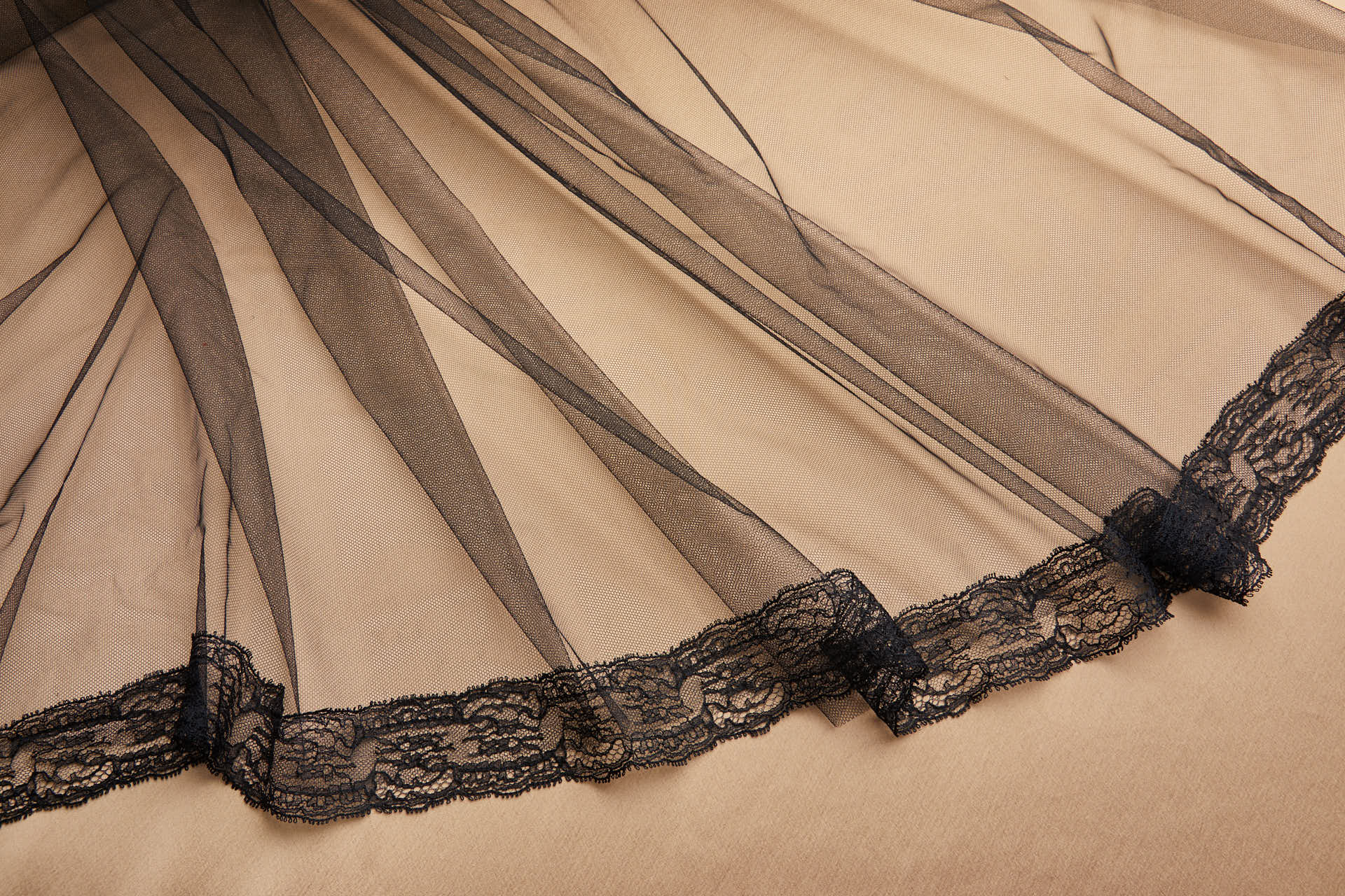 Double Scallop Floral Scroll Chantilly Lace Trim - Black, image 2 of 7