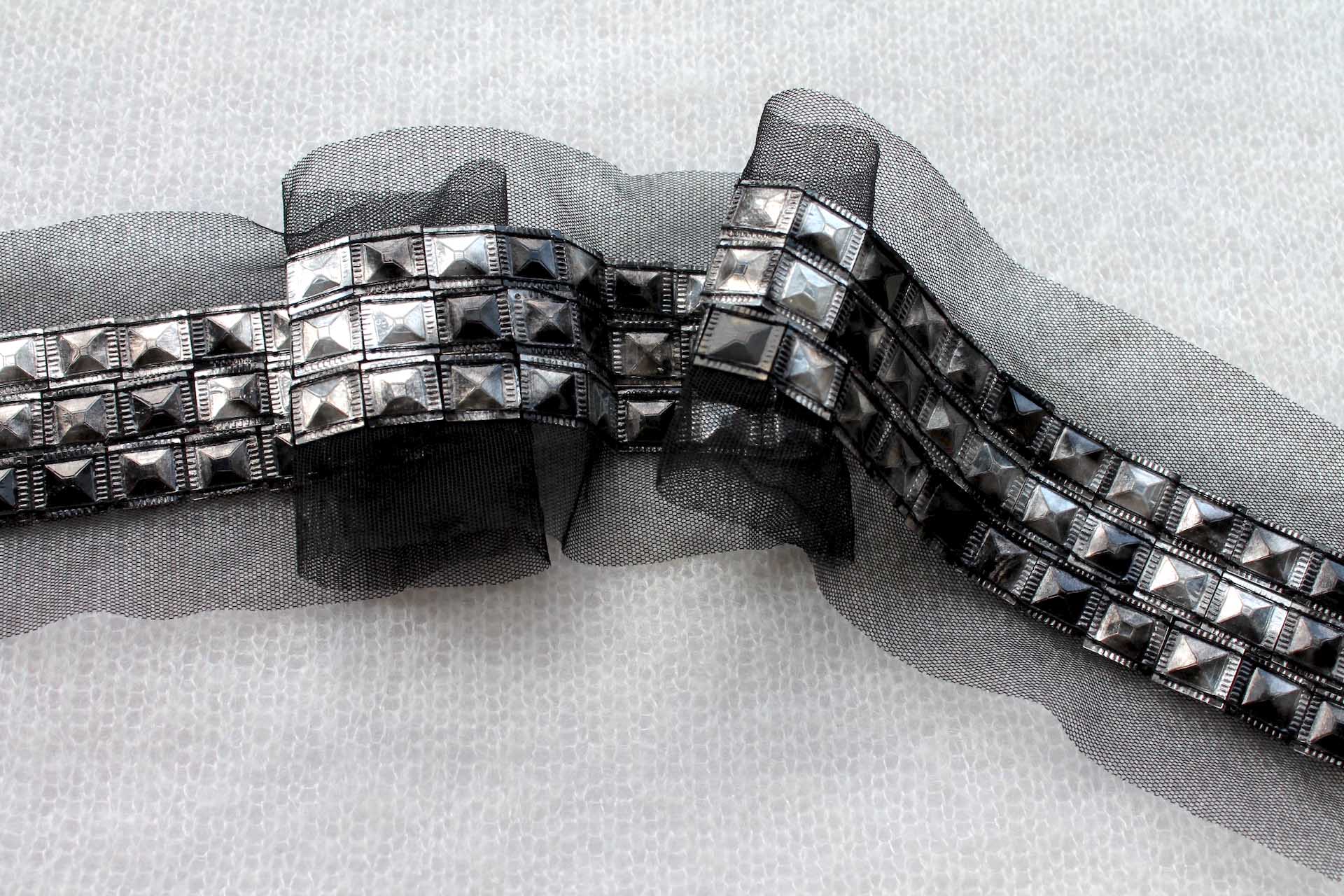Stud Sequin Trim - Gunmetal - Triple