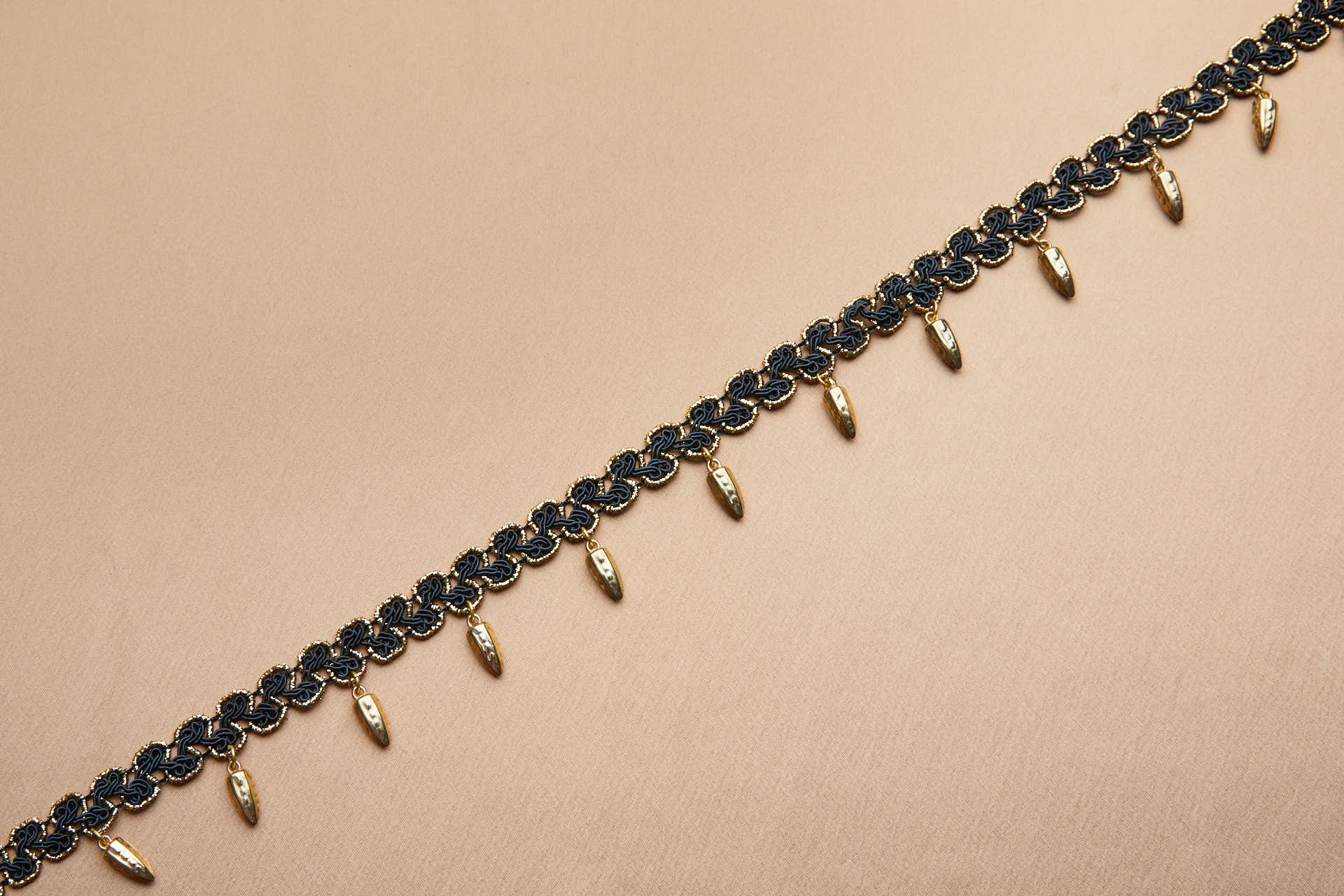 Passamanerie Braid in Black and Gold Gimp Cord and Dangling Gold Chillies trim, image 5 of 5