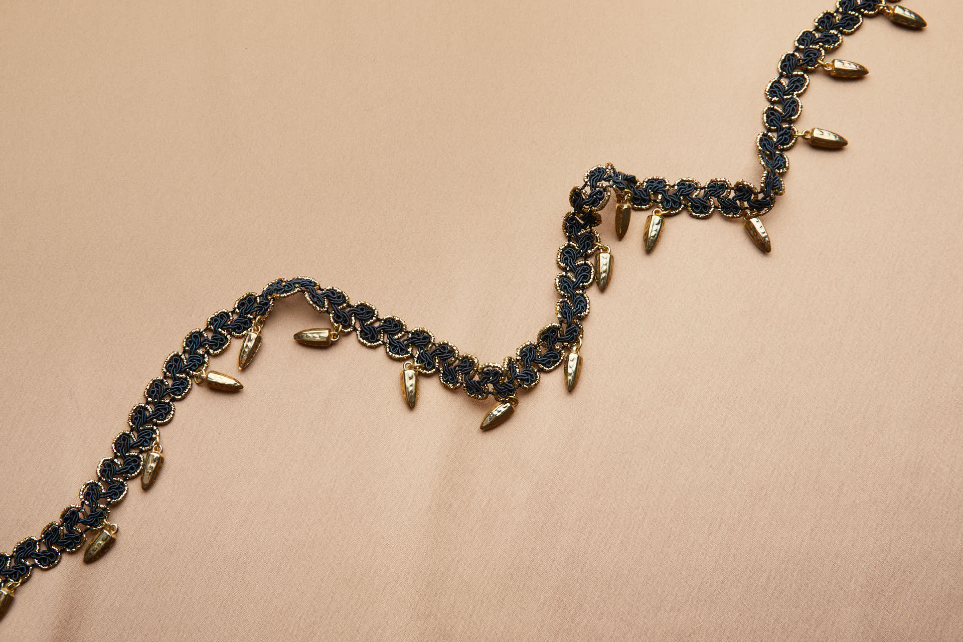 Passamanerie Braid in Black and Gold Gimp Cord and Dangling Gold Chillies trim, image 4 of 5