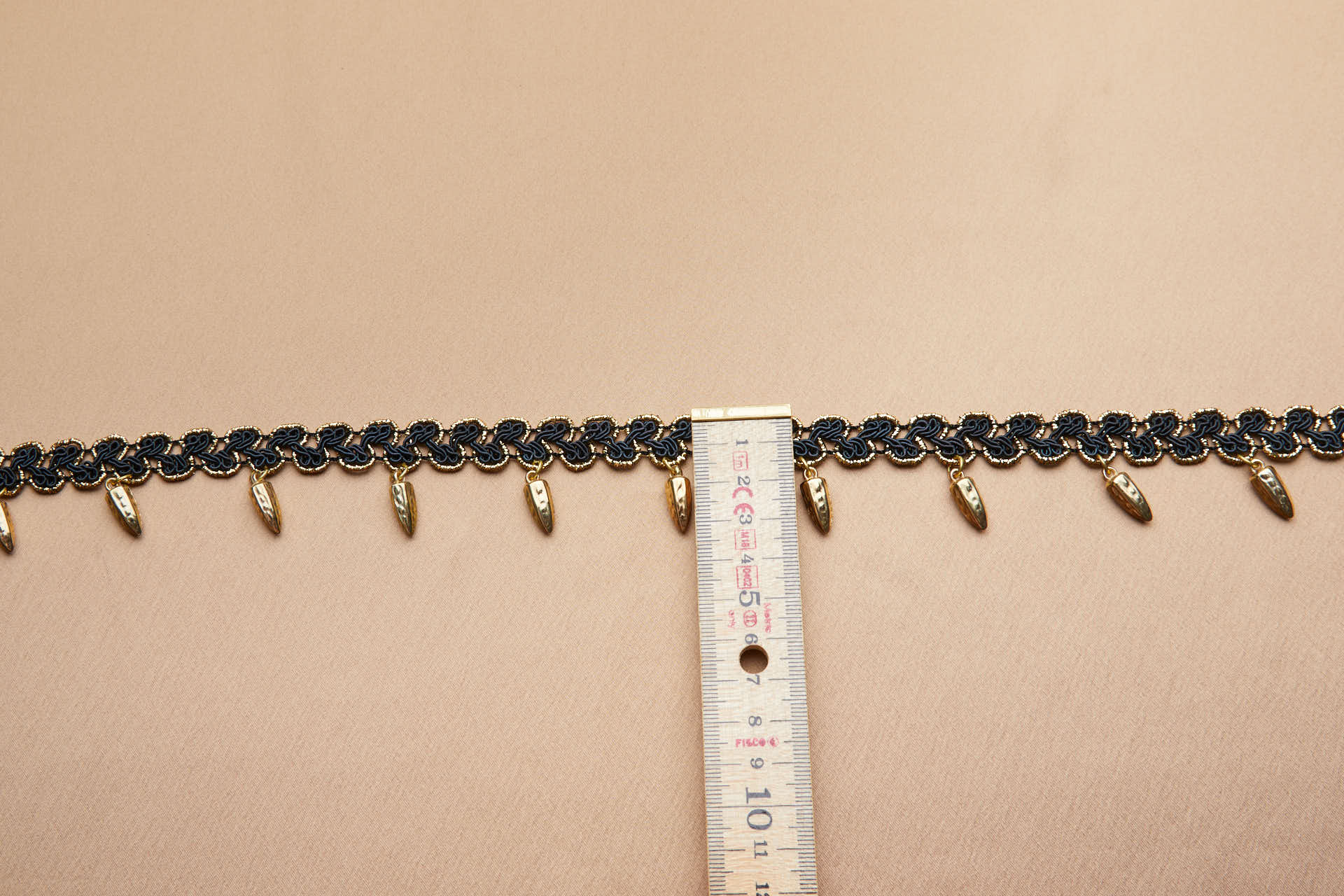 Passamanerie Braid in Black and Gold Gimp Cord and Dangling Gold Chillies trim, image 3 of 5