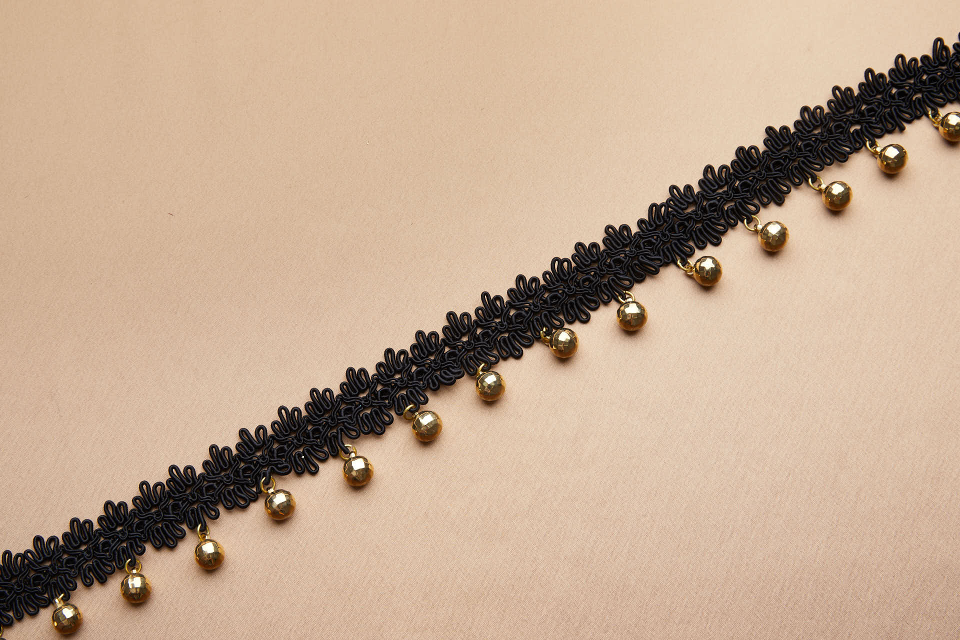 Passamanerie Braid in Black Gimp Cord with Dangling Faceted Ball Pendants trim, image 5 of 5