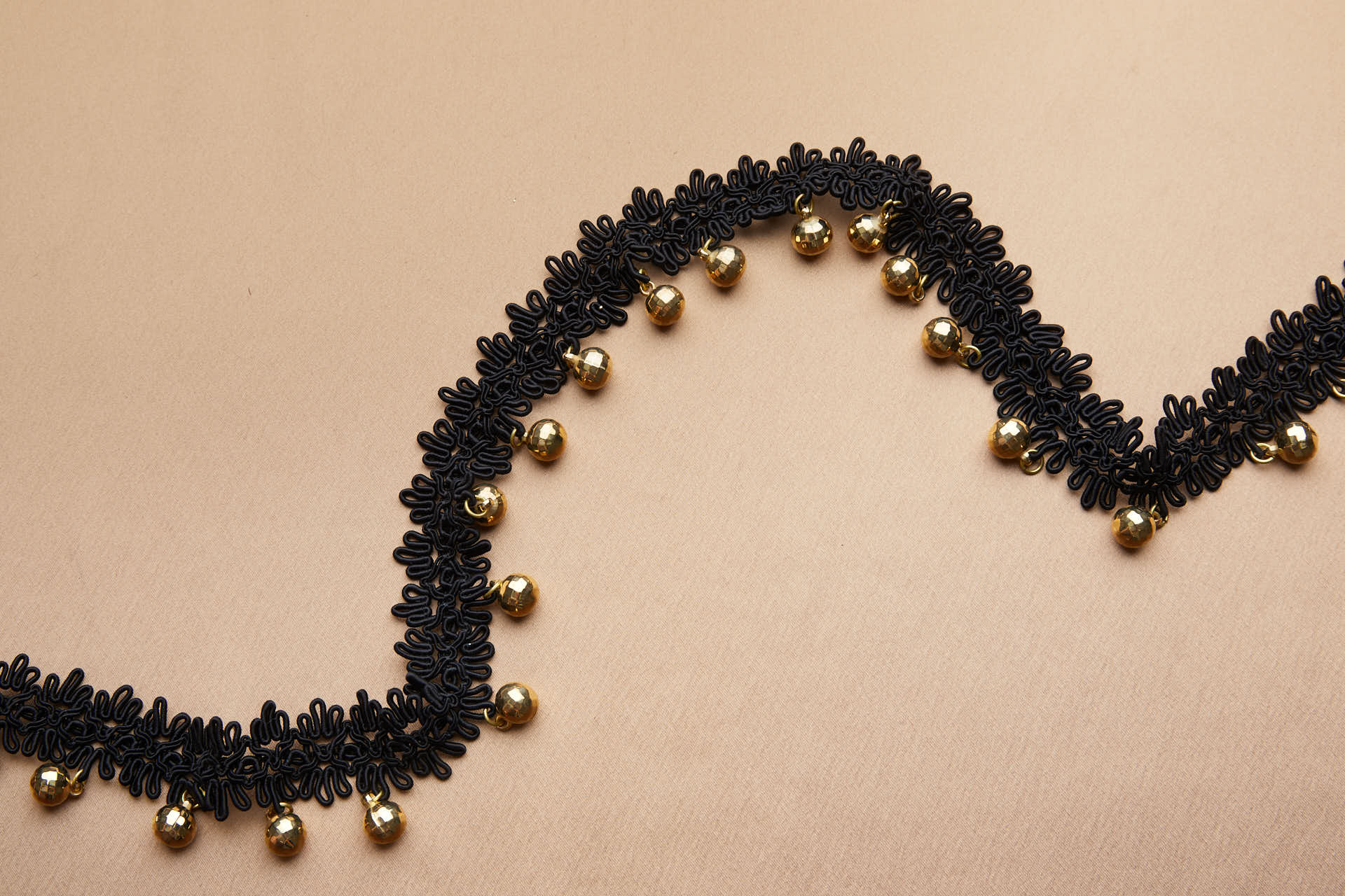Passamanerie Braid in Black Gimp Cord with Dangling Faceted Ball Pendants trim, image 2 of 5