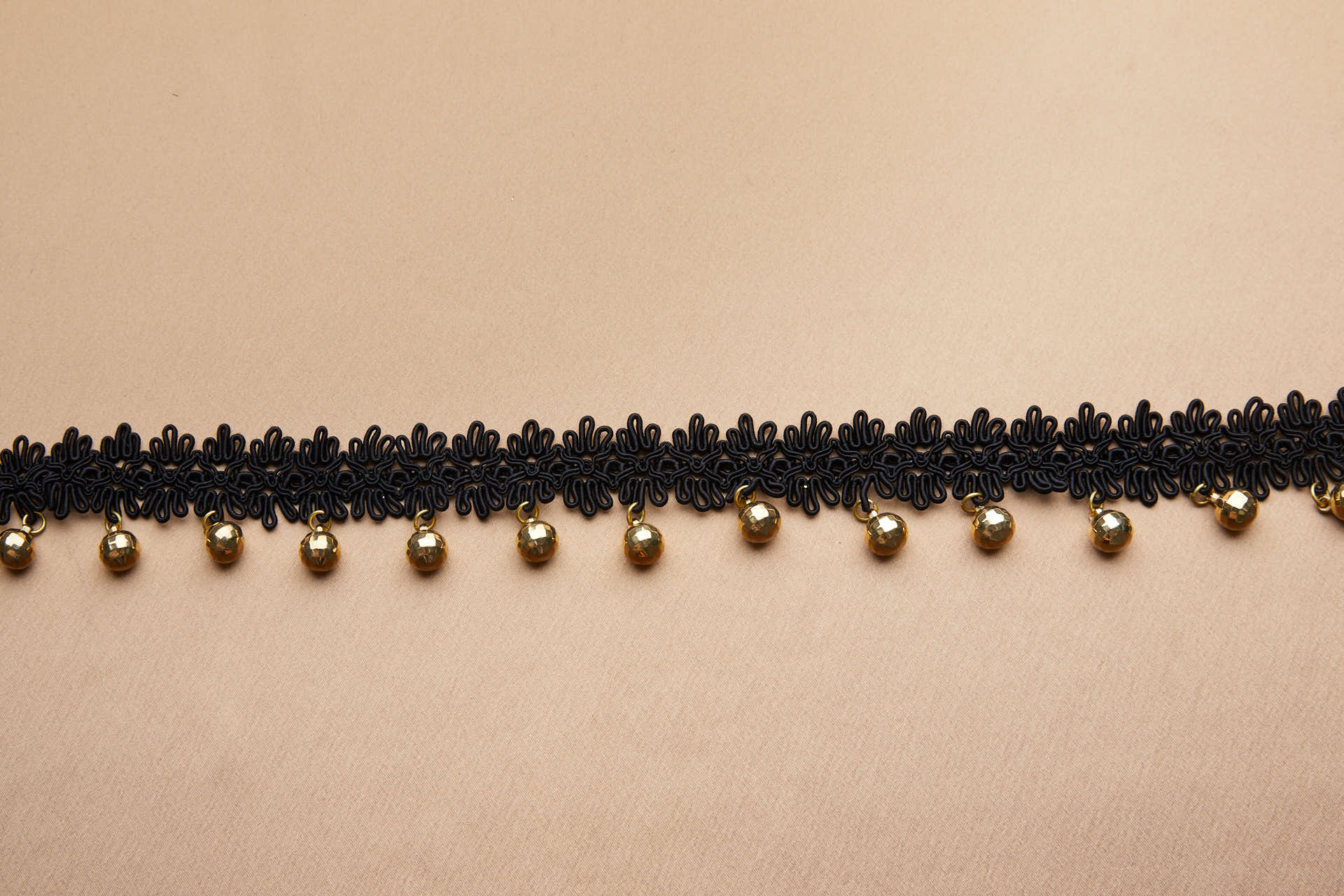 Passamanerie Braid in Black Gimp Cord with Dangling Faceted Ball Pendants trim, image 4 of 5