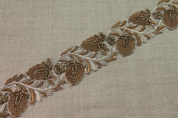 Metallic Embroidery Trim - Floral Gold, Copper & Brown, image 4 of 5