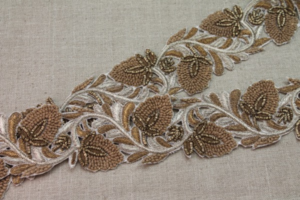 Metallic Embroidery Trim - Floral Gold, Copper & Brown, image 3 of 5