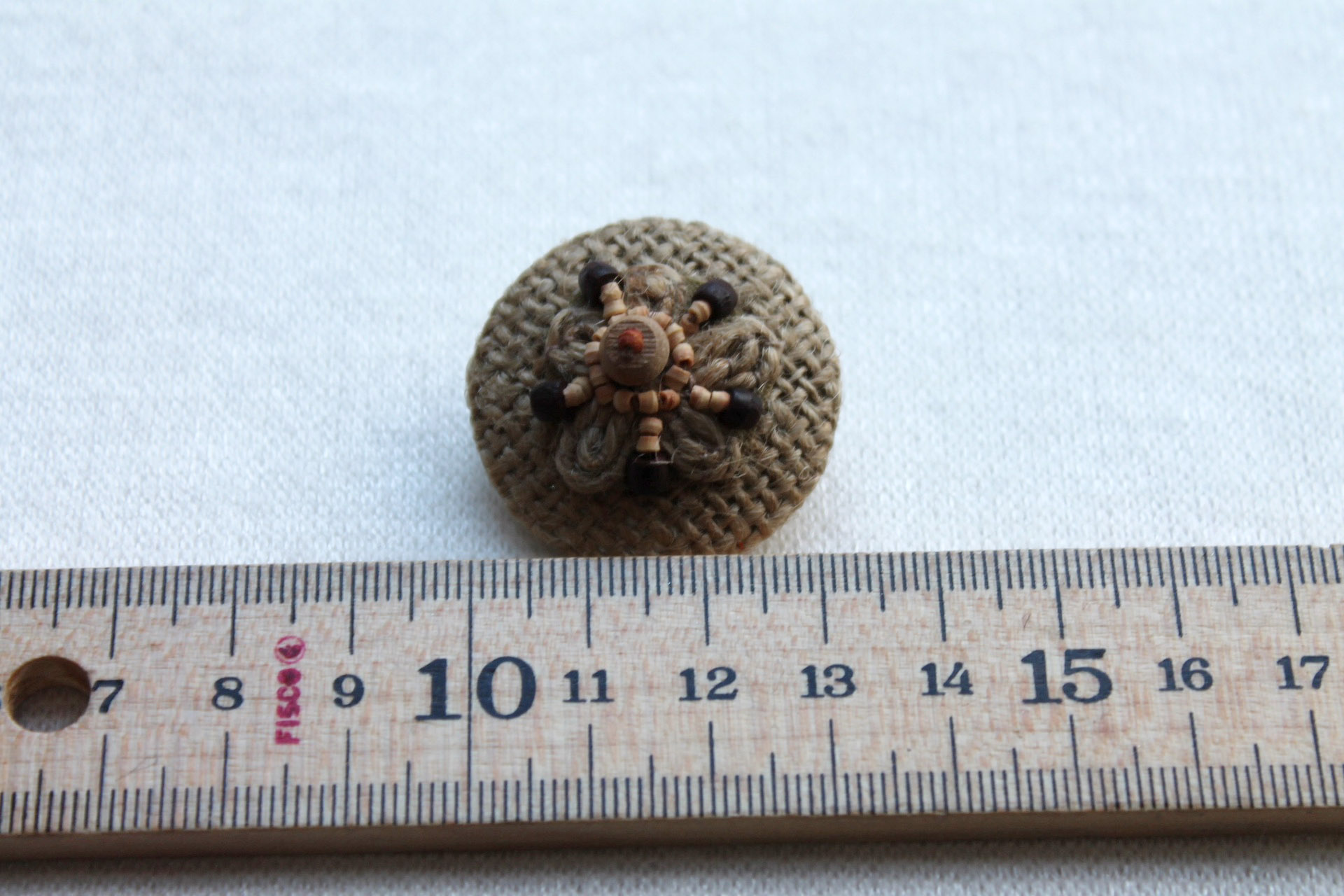 Set of 3 Vintage Beaded and Embroidered Hessian Covered Buttons - 3.2cm, image 3 of 3