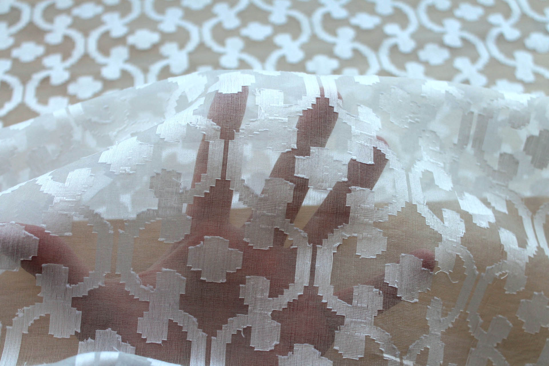 Vintage Geometric Jacquarded Silk Organza - Ivory fabric, image 2 of 6