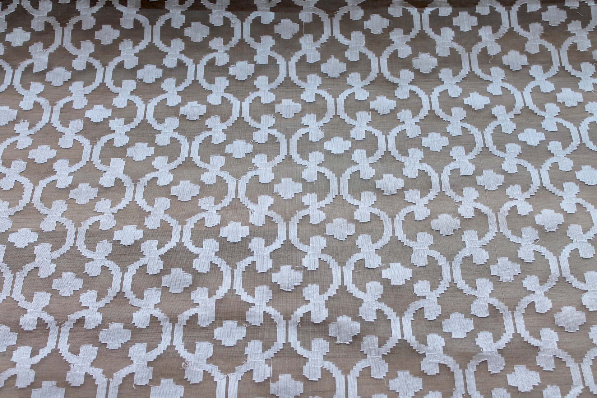Vintage Geometric Jacquarded Silk Organza - Ivory fabric, image 4 of 6