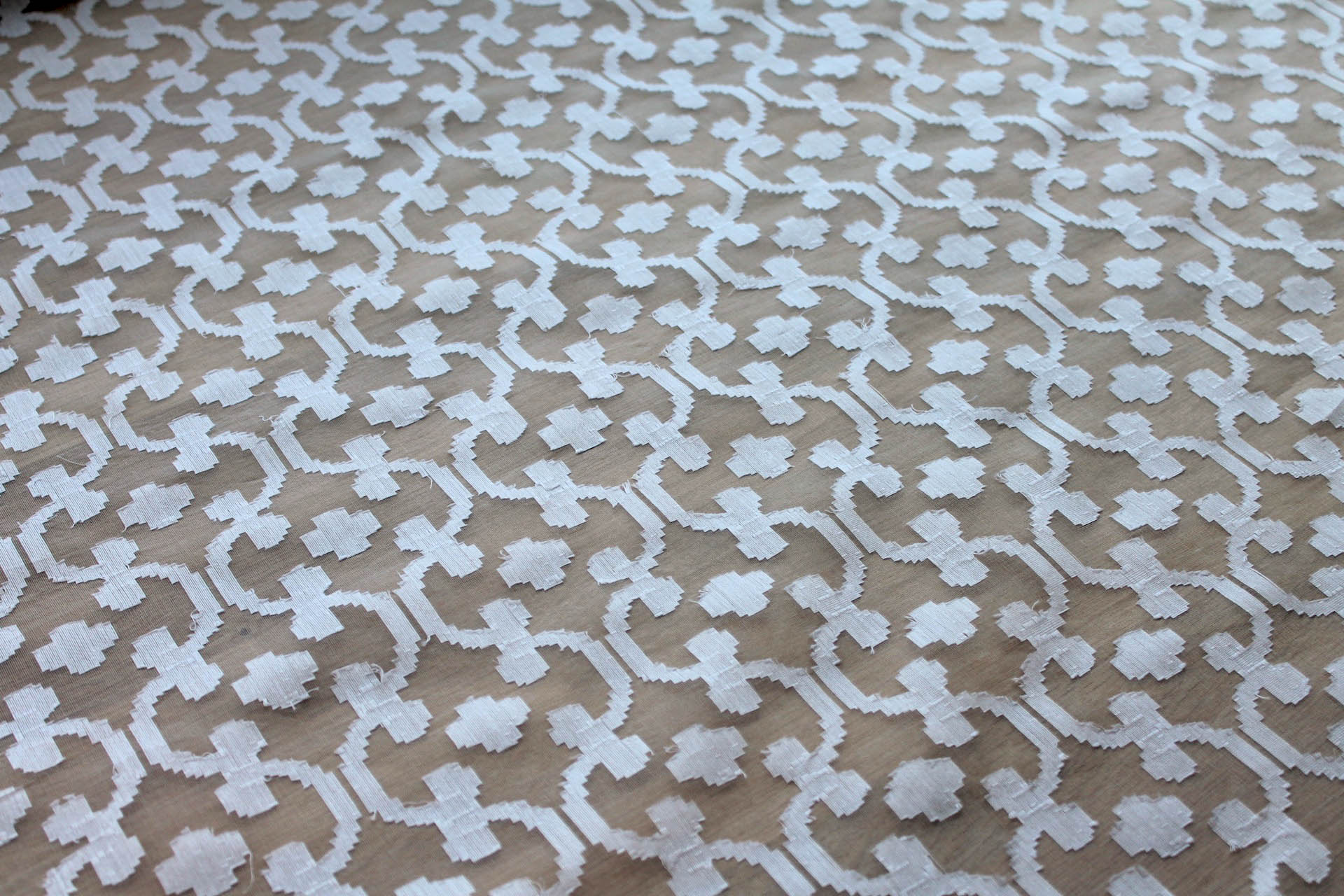 Vintage Geometric Jacquarded Silk Organza - Ivory fabric, image 5 of 6
