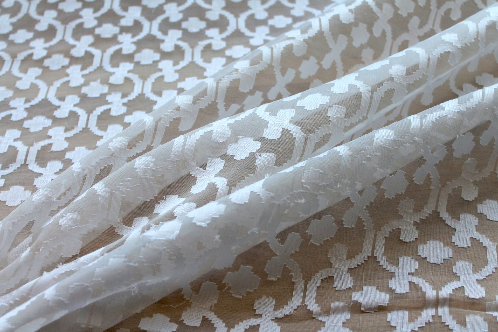 Vintage Geometric Jacquarded Silk Organza - Ivory fabric, image 6 of 6