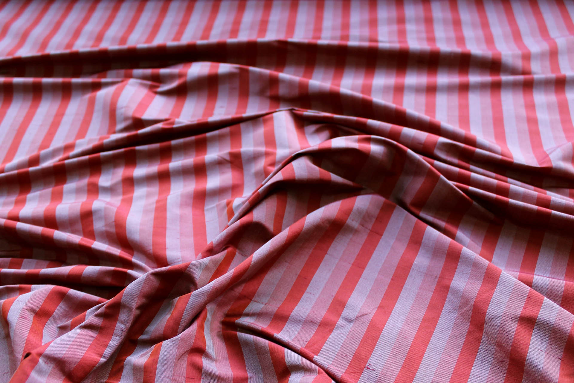 Wide Striped Silk Dupion - Carmine & Grey fabric, image 2 of 6