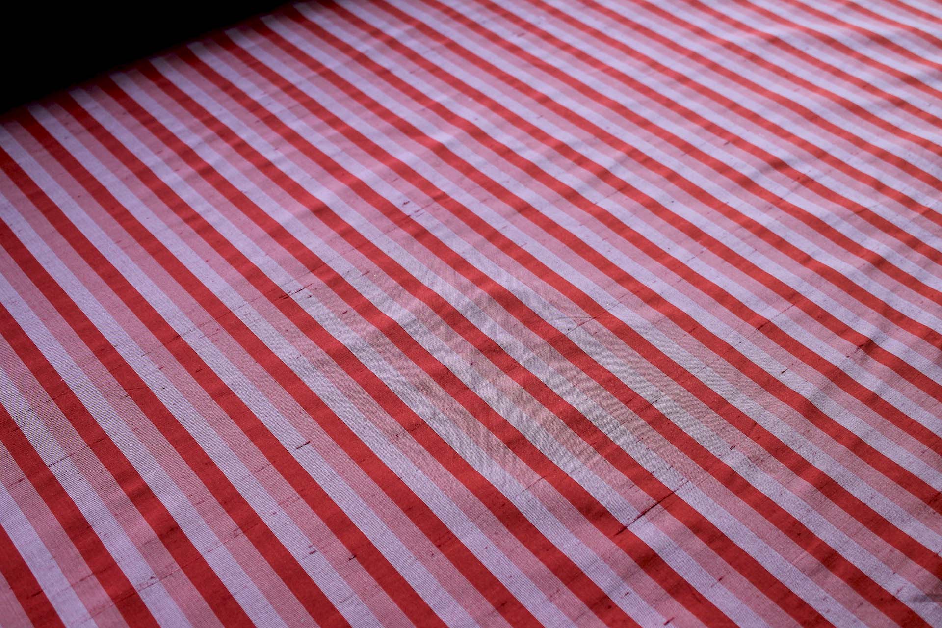 Wide Striped Silk Dupion - Carmine & Grey fabric, image 5 of 6