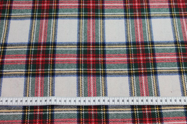 Wool Tartan - Off White, Red, Blue, Green fabric, image 4 of 7