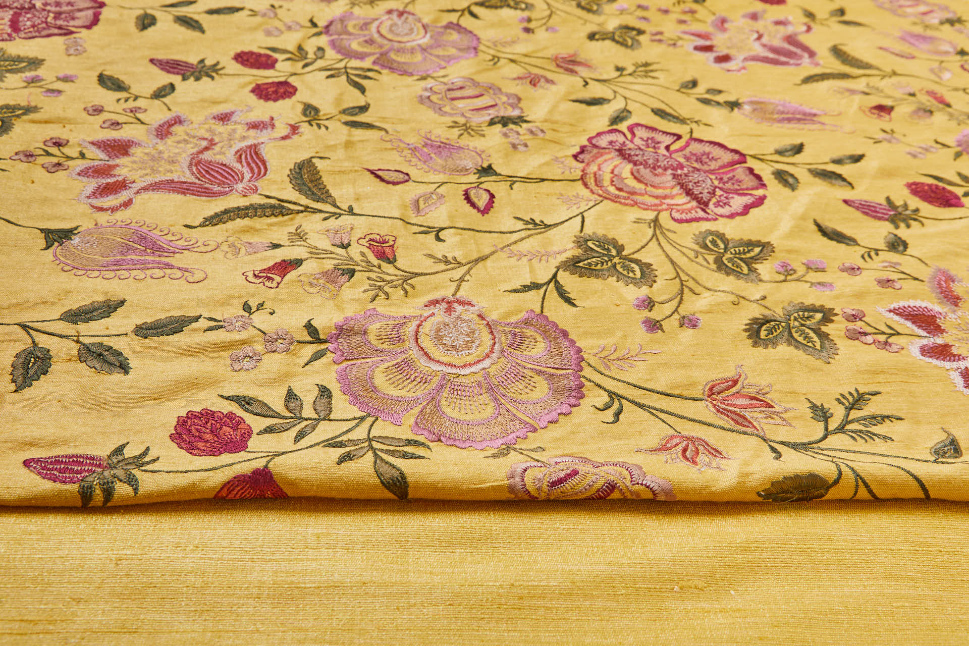 Yellow Textured Raw Silk with Floral Embroidery fabric, image 11 of 12