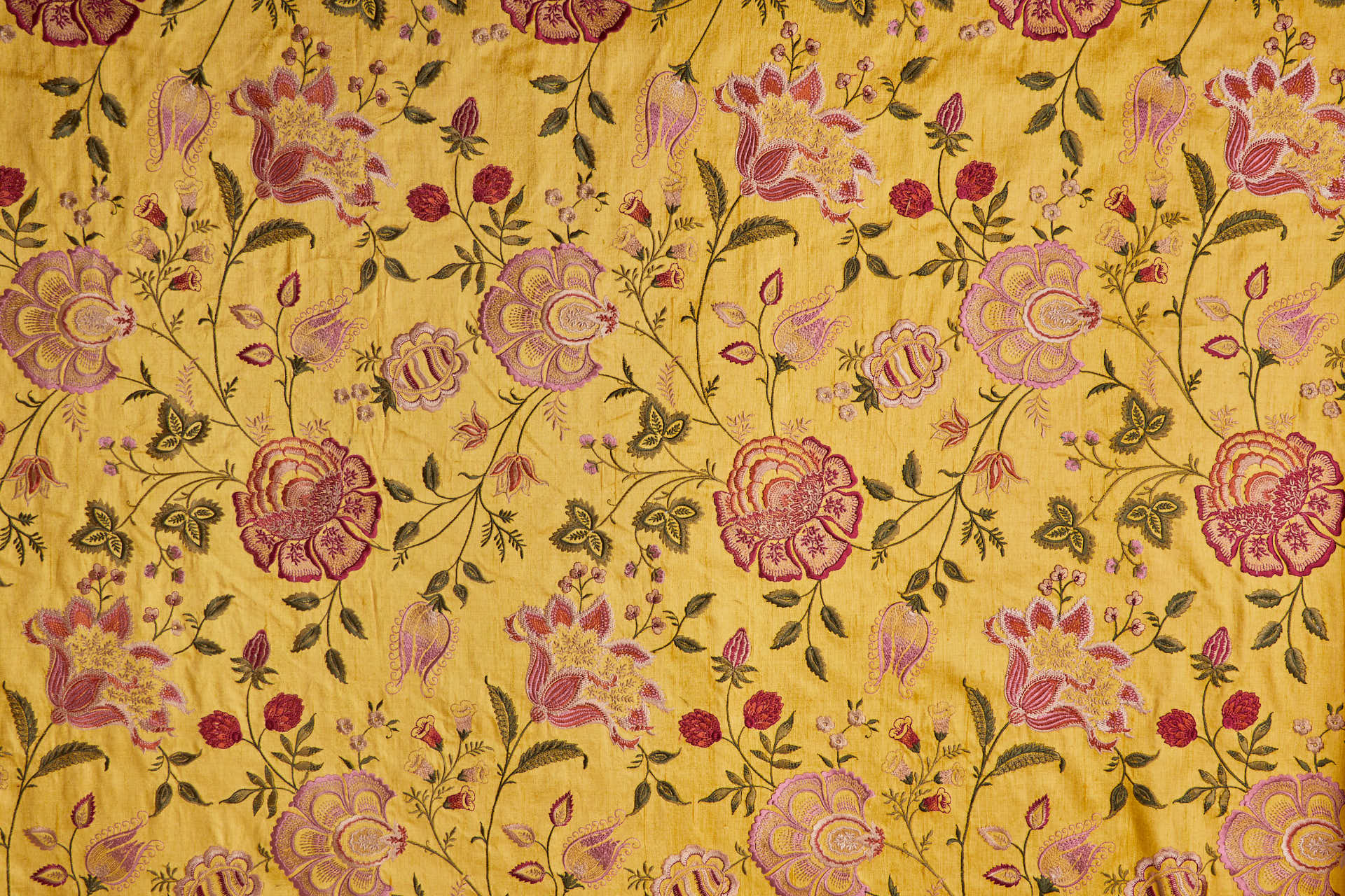 Yellow Textured Raw Silk with Floral Embroidery fabric, image 12 of 12