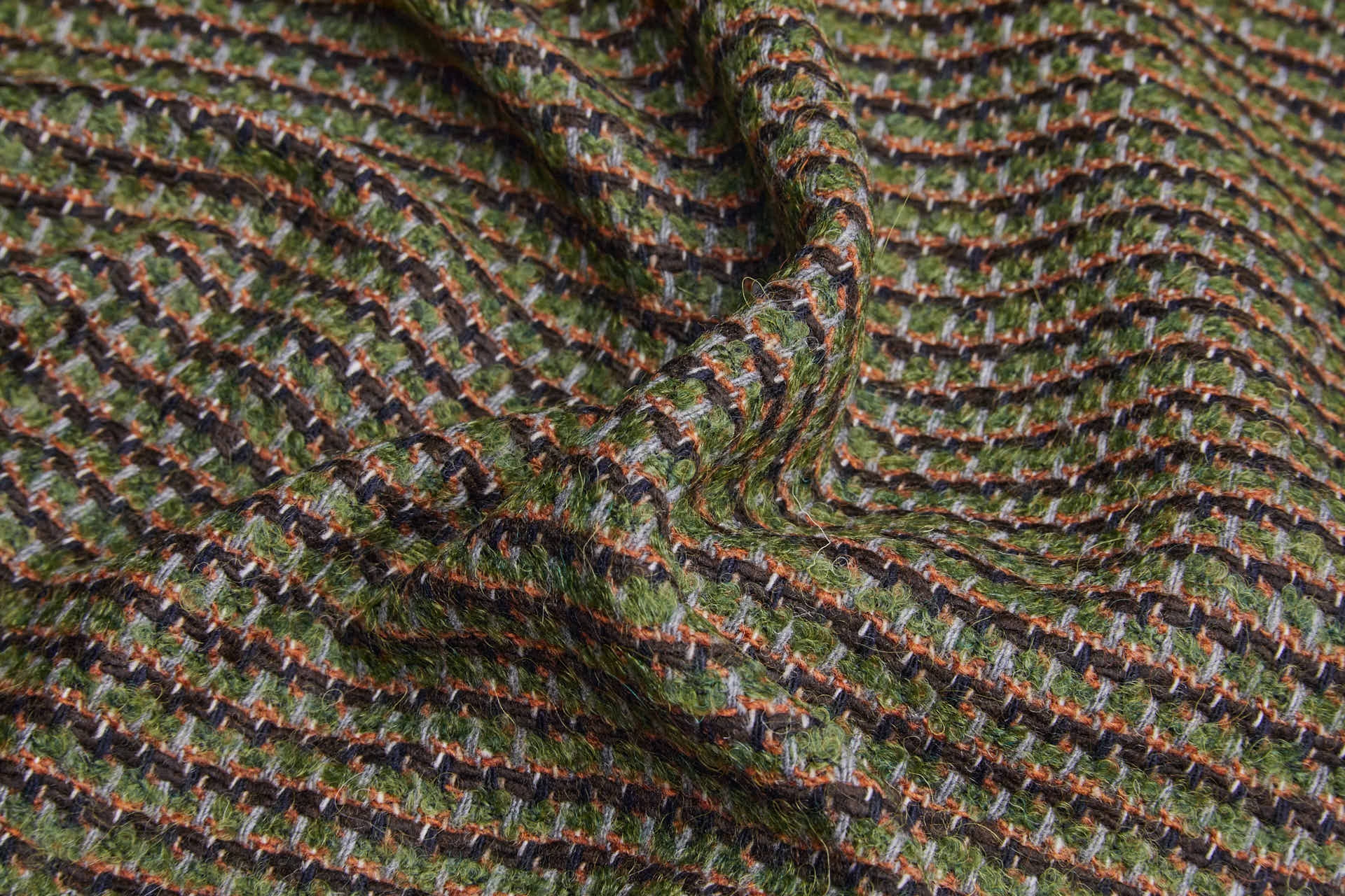 Reversible Patterned Stripe Wool Leaf Green, Grey, Rust, Brown