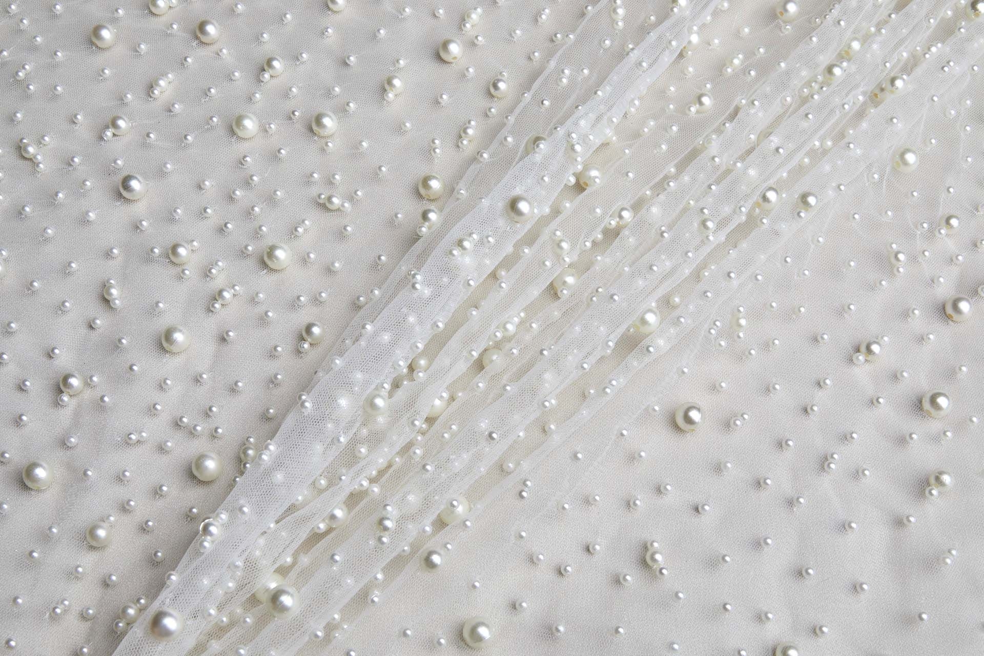 Pearl Encrusted Nylon Tulle Ivory Buy Fabric Worldwide Delivery