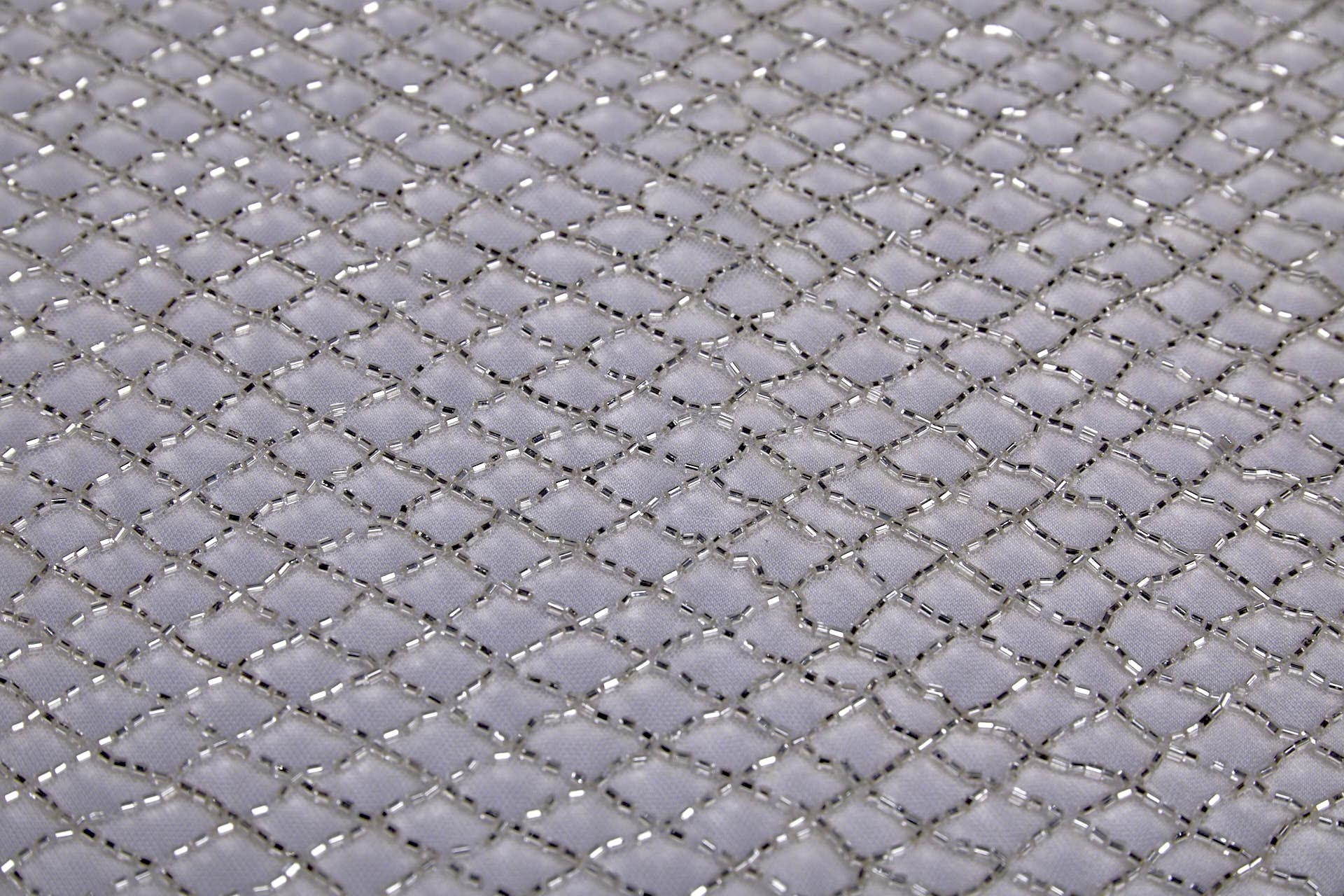 Beaded Fishnet Design on Tulle Silver