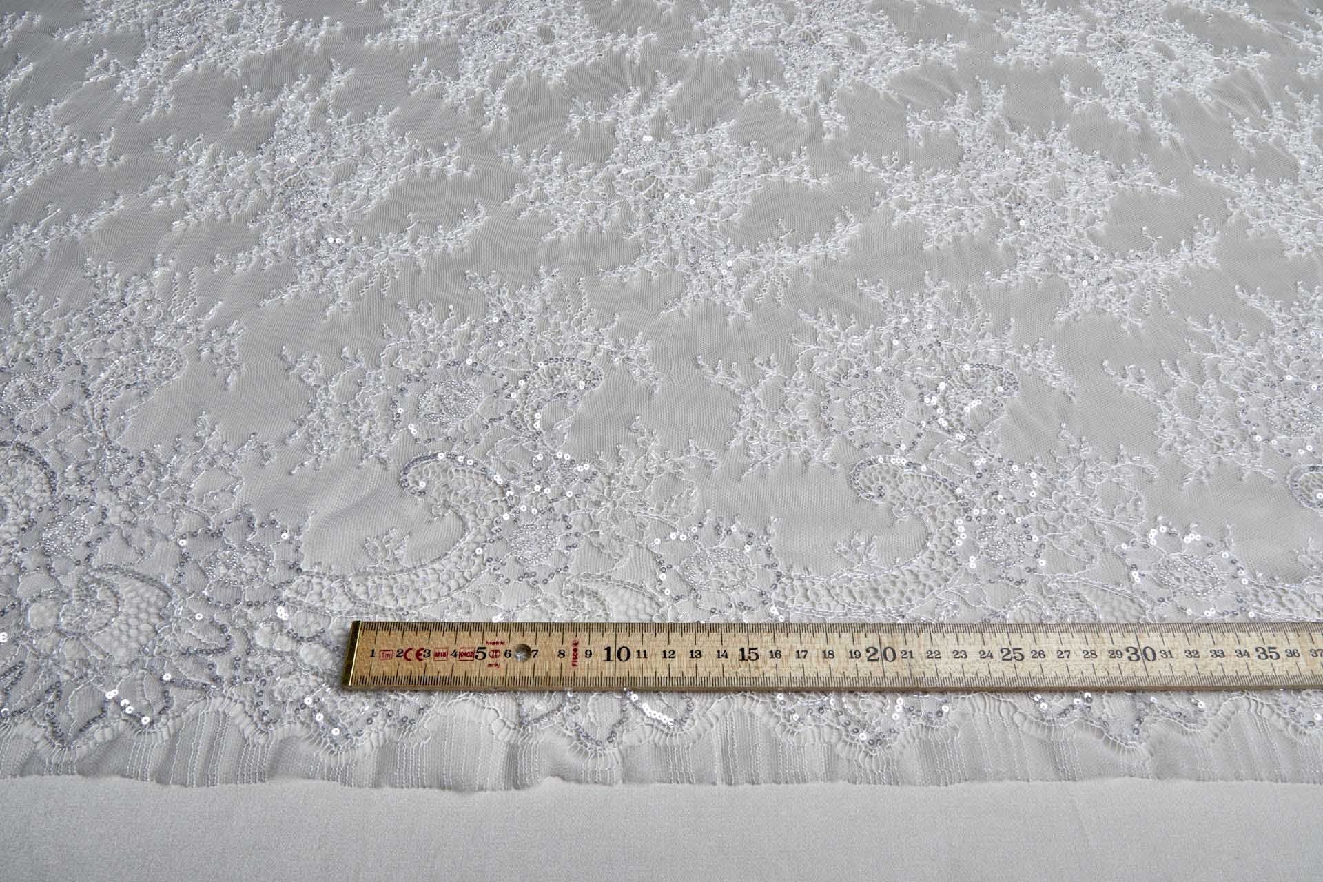 Beaded and Sequinned Chantilly Lace Double Border in Pale Ivory