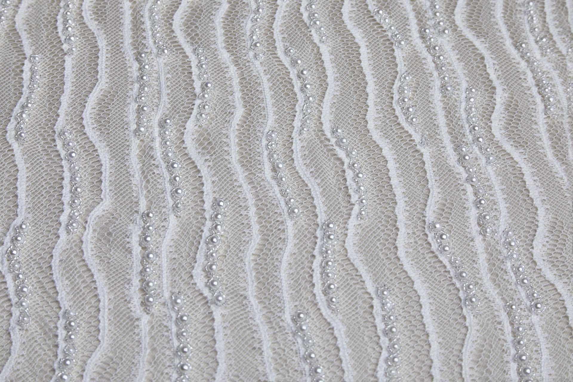 Italian Hand Beaded Lace Pale Ivory with Pearls and Glass Beads