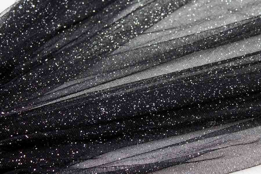 Soft Silk Tulle - Black with silver and gold glitter 