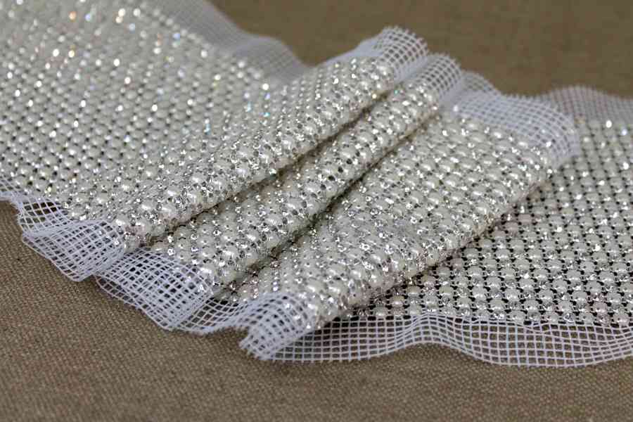 Buy fabric online - Wide Diamante and Pearl Trim