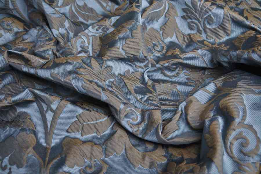 Large Scale Cloaqué Style Brocade - Blue and Taupe