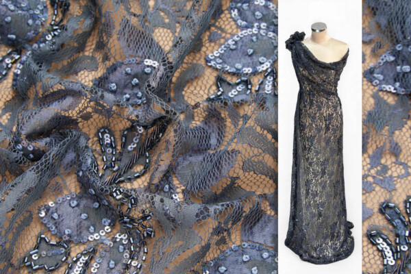 Beaded Grey and Anthracite Lace