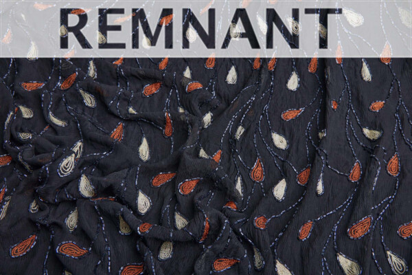 Black Chiffon Teardrop Embroidery in Orange and Cream fabric
