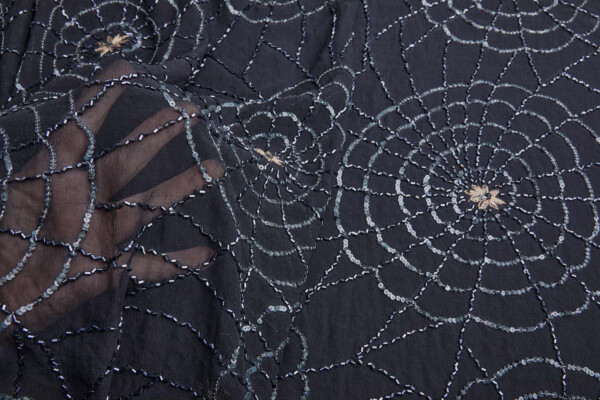 Black Georgette with Beading and Sequins in a Spider Web Pattern fabric