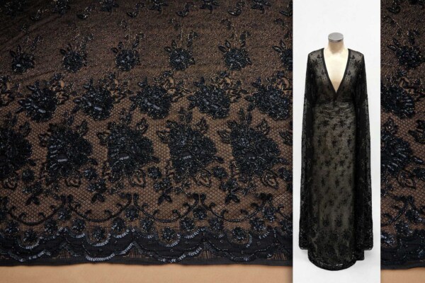 Black lace mesh with beading and sequins