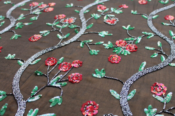 Black Floral Beaded Chiffon fabric