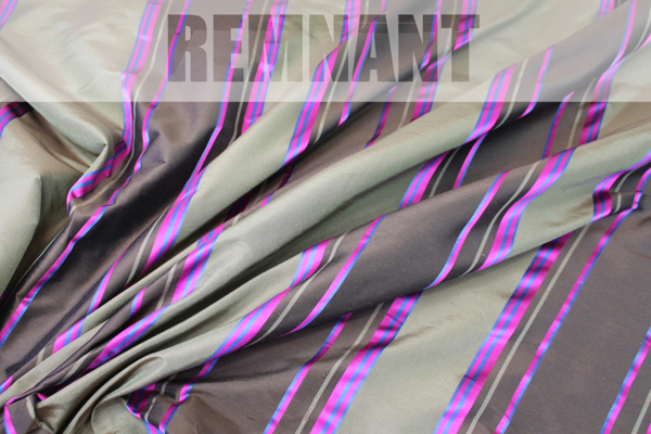 Satin Stripe Taffeta - Brown Khaki Blue Pink - 1.7m Piece fabric