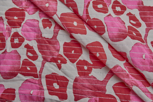 Playful Quilted Printed Crepe - Ivory, Pink and Red with Silver fabric