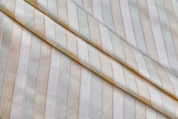Wide Striped Silk Dupion - Cream Gold and Sage fabric