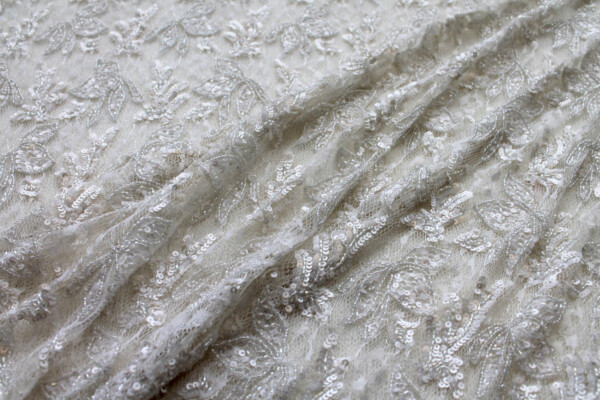 Beaded and Sequinned Lace in Ivory fabric
