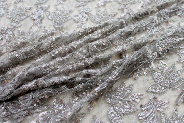 Beaded and Sequinned Lace in Silver fabric