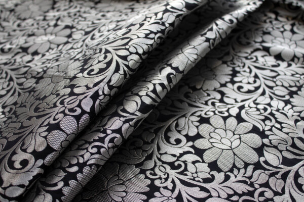 Black and Silver Metallic Floral Brocade fabric
