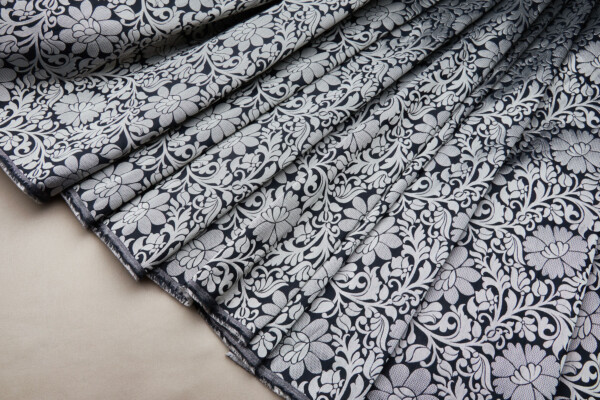 Black and Silver Metallic Floral Brocade