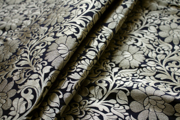 Black and Gold Metallic Floral Brocade fabric