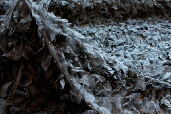 Petal Tulle on Silk Chiffon - Black fabric