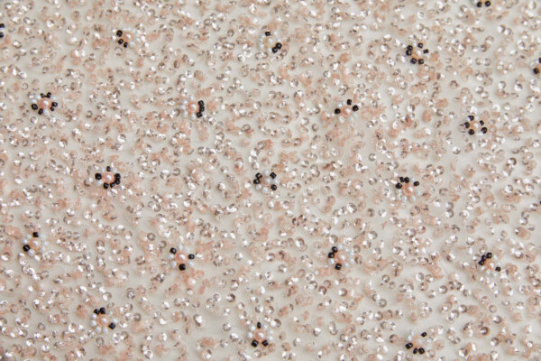 Beaded Nylon Tulle - Blush Pink and Black with Pink Pearls fabric
