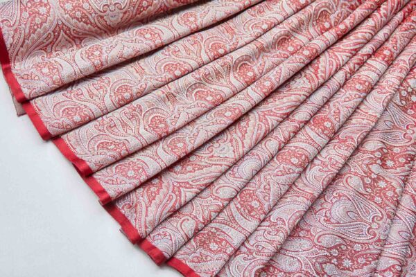 Banaras Brocade - Red, Copper and Silver Grey Paisley fabric