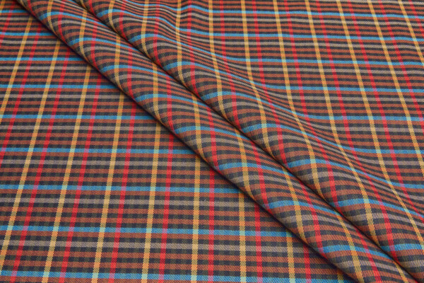 Stretch Tartan - Black, Rust, Mustard, Black, Beige, Blue fabric