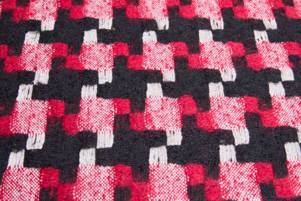 Chunky Houndstooth Mohair Wool Coating - Black, Red and White fabric